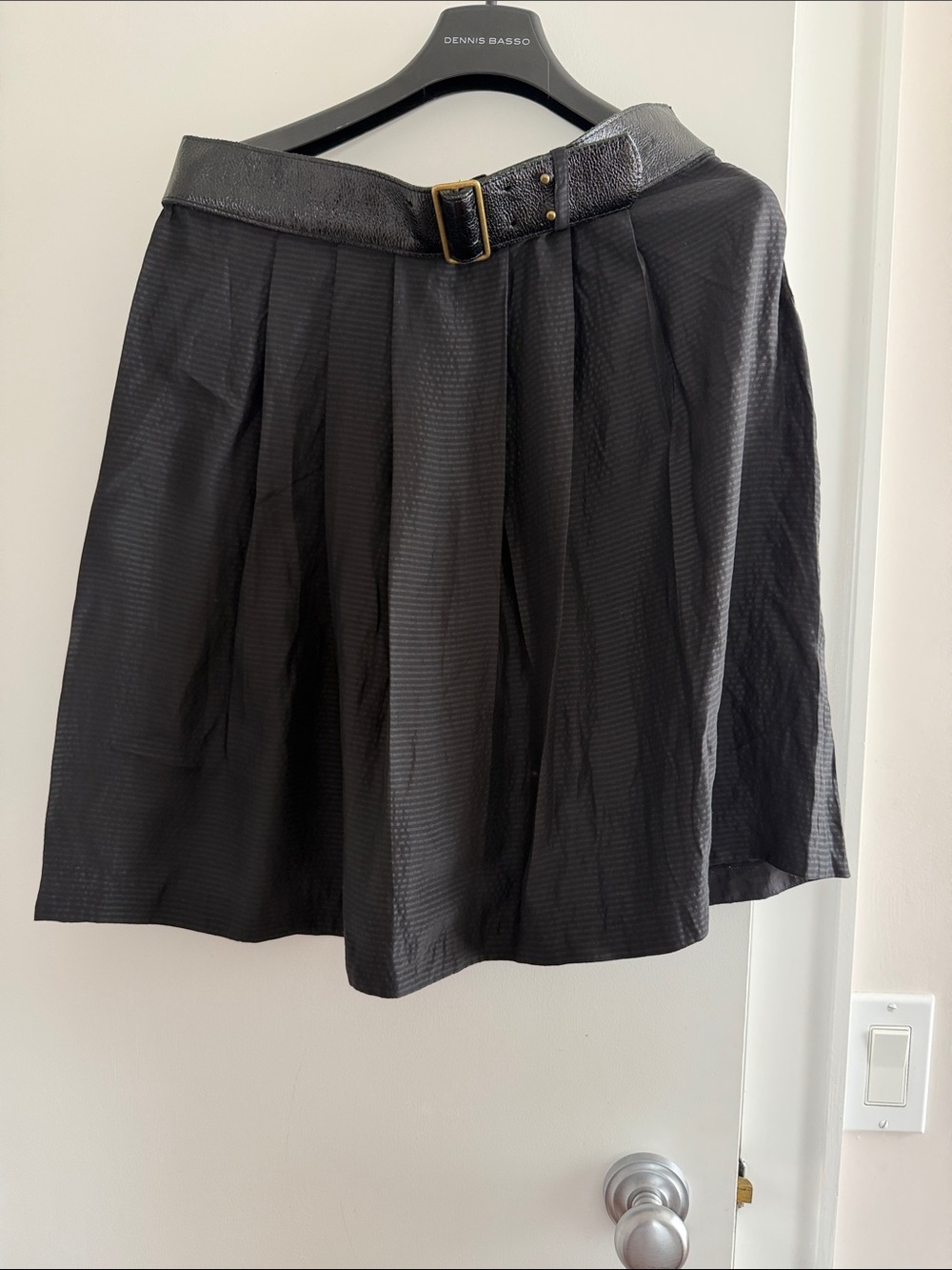 Twelfth Street by Cynthia Vincent Black Belted Silk Pleated Skirt size 10